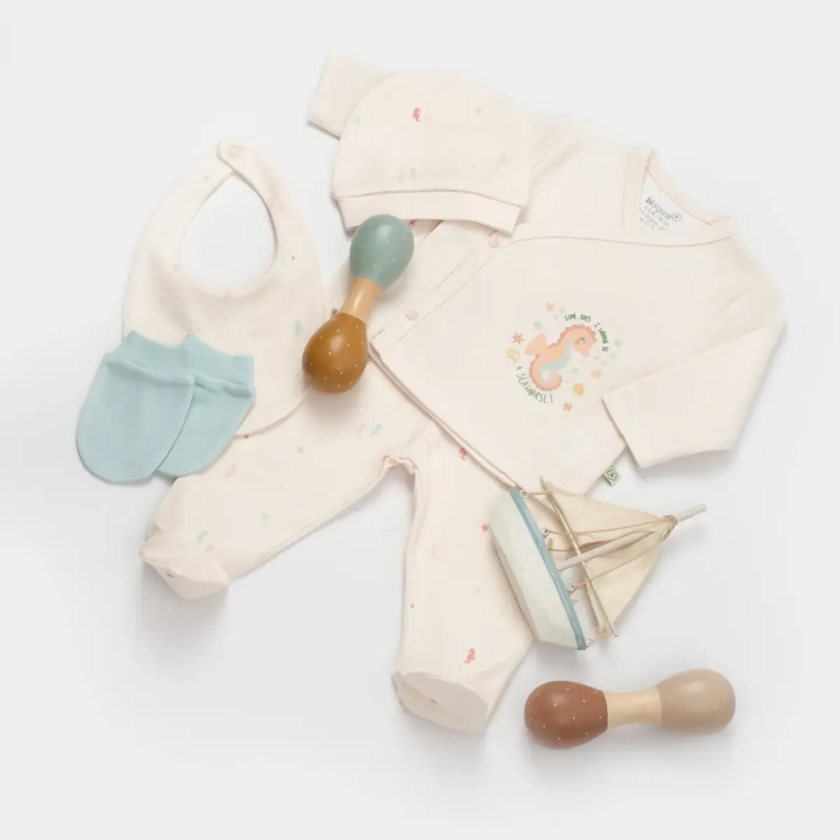 Bibaby Organik Hastane Çıkışı 5li Save The Seahorse Bej - Mint