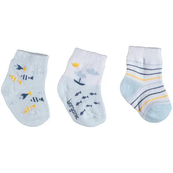 Bibaby Organik Çorap Soket 3lü Happy Fish Ekru