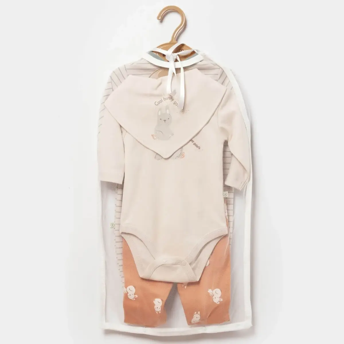 Bibaby Organik Tulum Takımı Tüllü Cool Lines Bunny Bej - Hardal