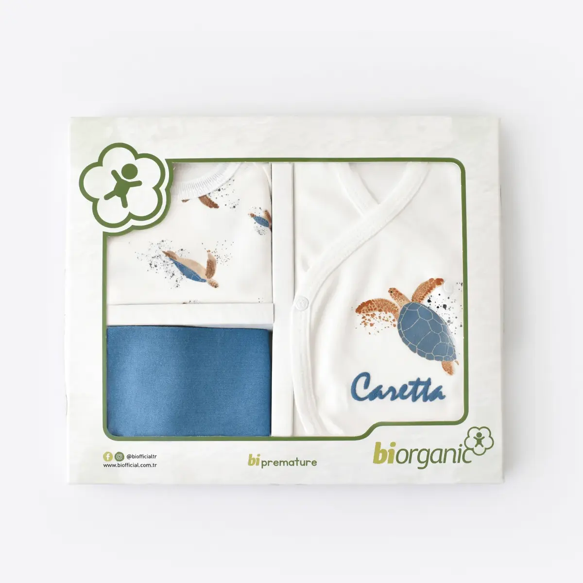 Bibaby Organik Zıbın Takımı Caretta In Live Prematüre Ekru - İndigo