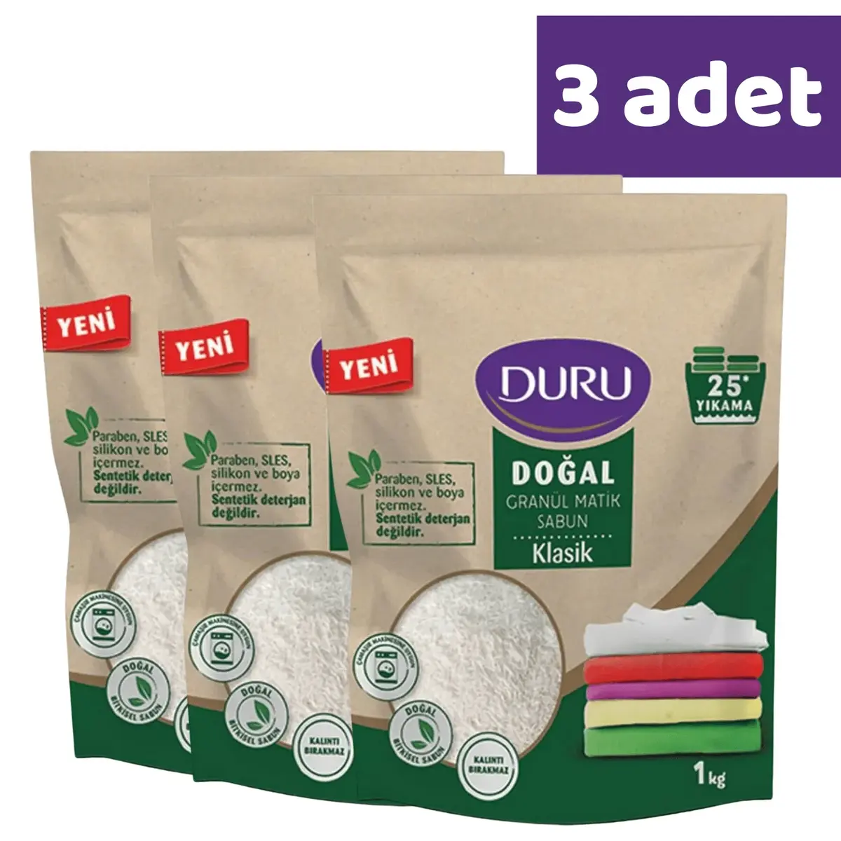 Duru Doğal Granül Matik Sabun Klasik 1000 gr x 3 Adet Duru Doğal Granül Matik Sabun Klasik 1000 gr x 3 Adet