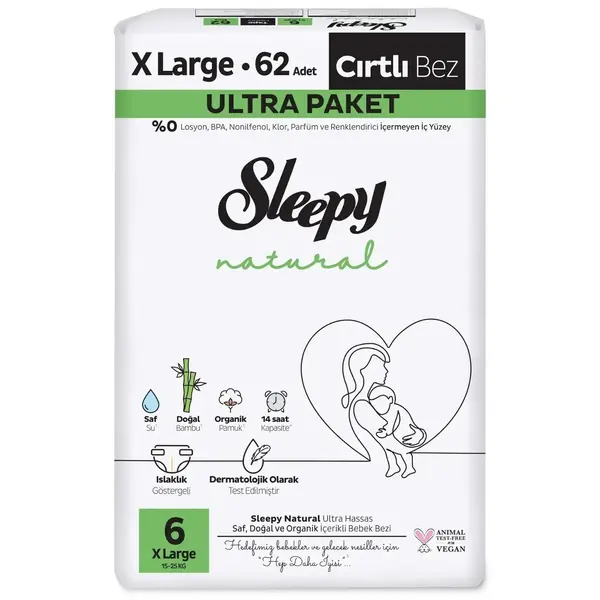 Sleepy Bebek Bezi Natural XL 6 Numara 62li Ultra Fırsat Paket