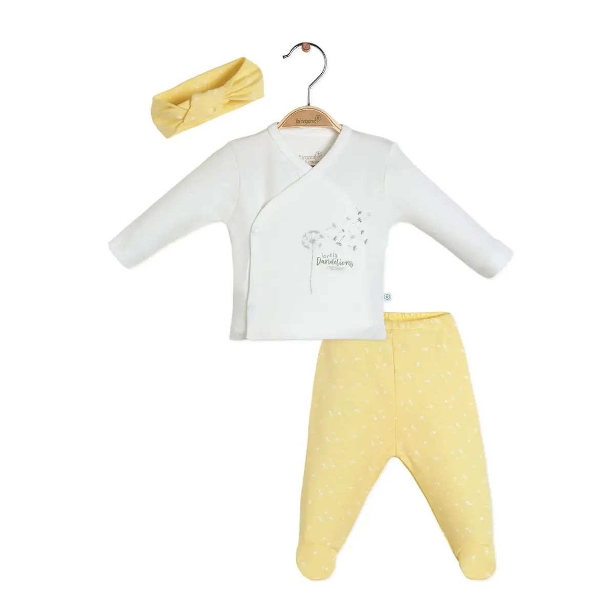 Bibaby Organik Zıbın Takımı Fly Dandelions Sarı - Ekru