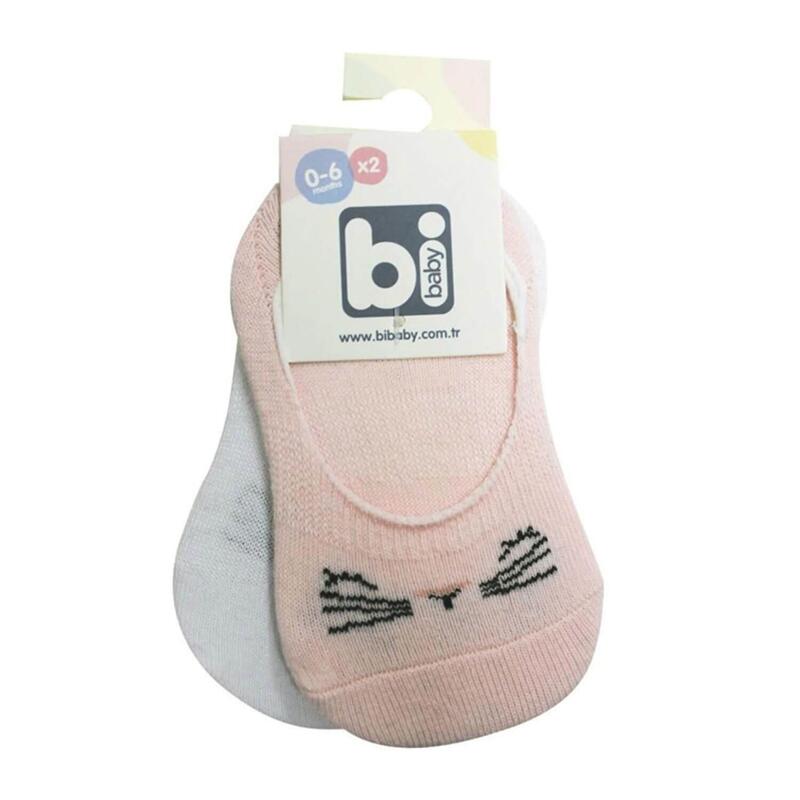 Bibaby Babet Çorap 2li Cute Face Pembe - Beyaz