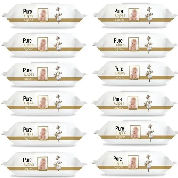Pure Baby Organik Pamuklu Bebek Islak Havlu 90lı x12