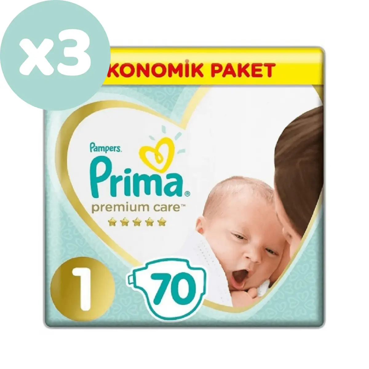 Prima Premium Care Bebek Bezi 1 Beden Yenidoğan 70li Ekonomik Paket x3