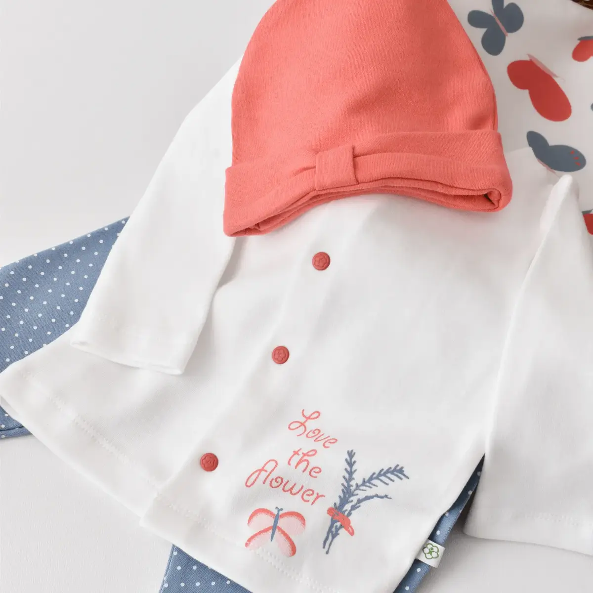 Bibaby Organk Zıbın Takımı Battaniyeli Tüllü Wild Flowers Coral