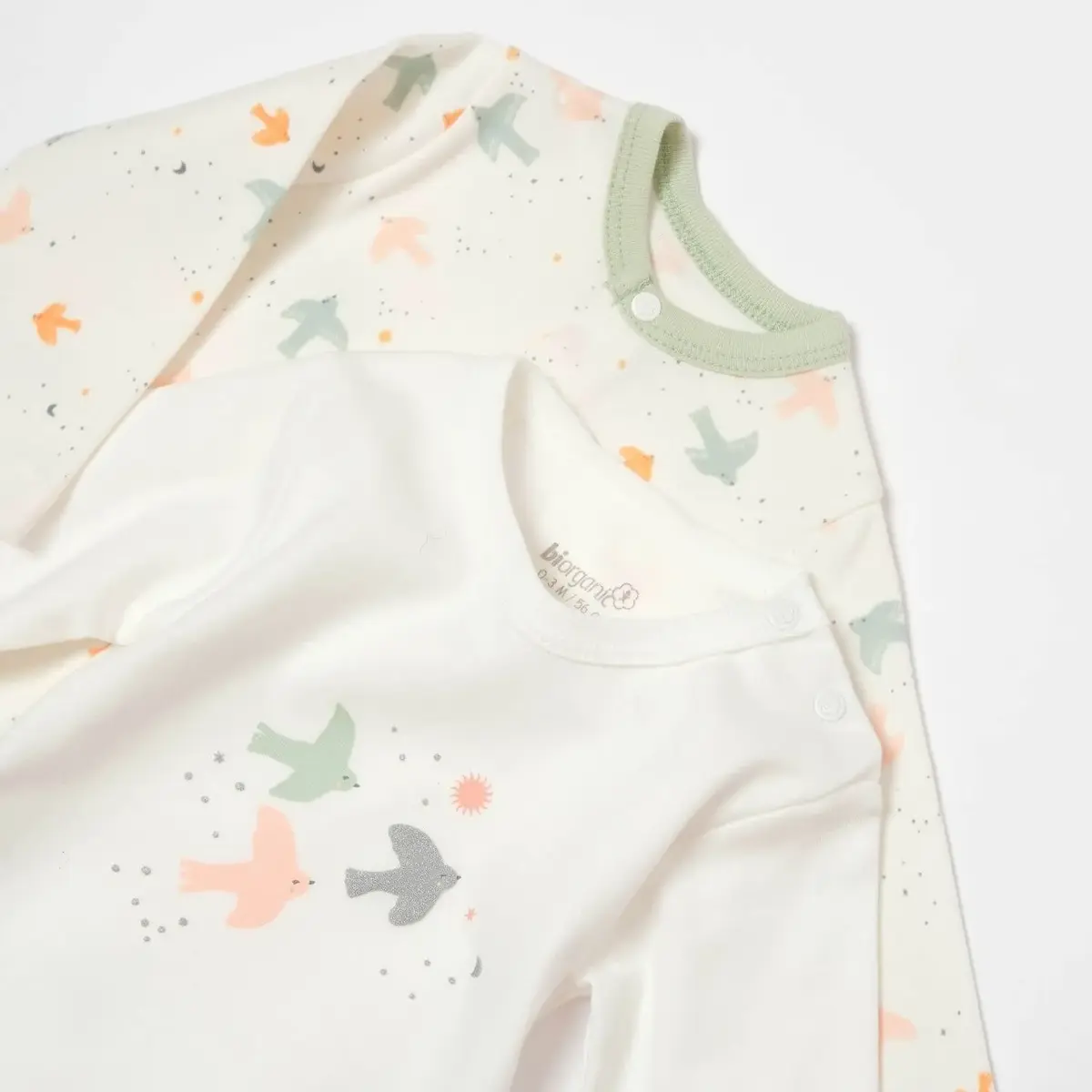 Bibaby Organik Tulum Takımı 3lü Tüllü Tiny Birds Ekru - Yeşil