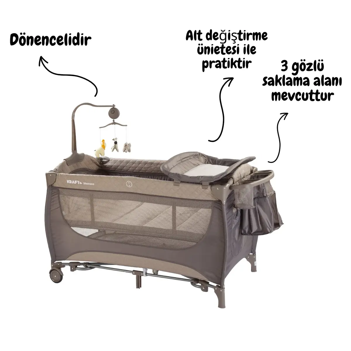 Kraft Monaco Dönenceli Oyun Parkı 70x120 cm Cacao Beige