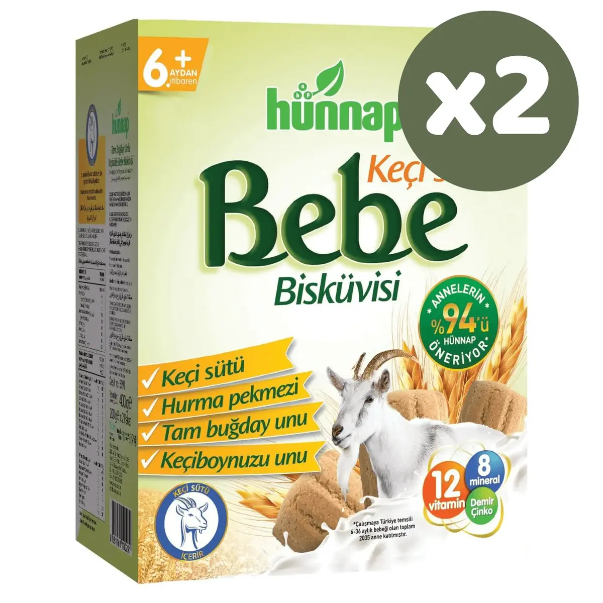 Hünnap Keçi Sütlü Bebek Bisküvisi 400 gr x2