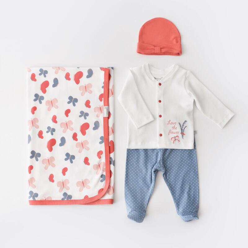 Bibaby Organk Zıbın Takımı Battaniyeli Tüllü Wild Flowers Coral