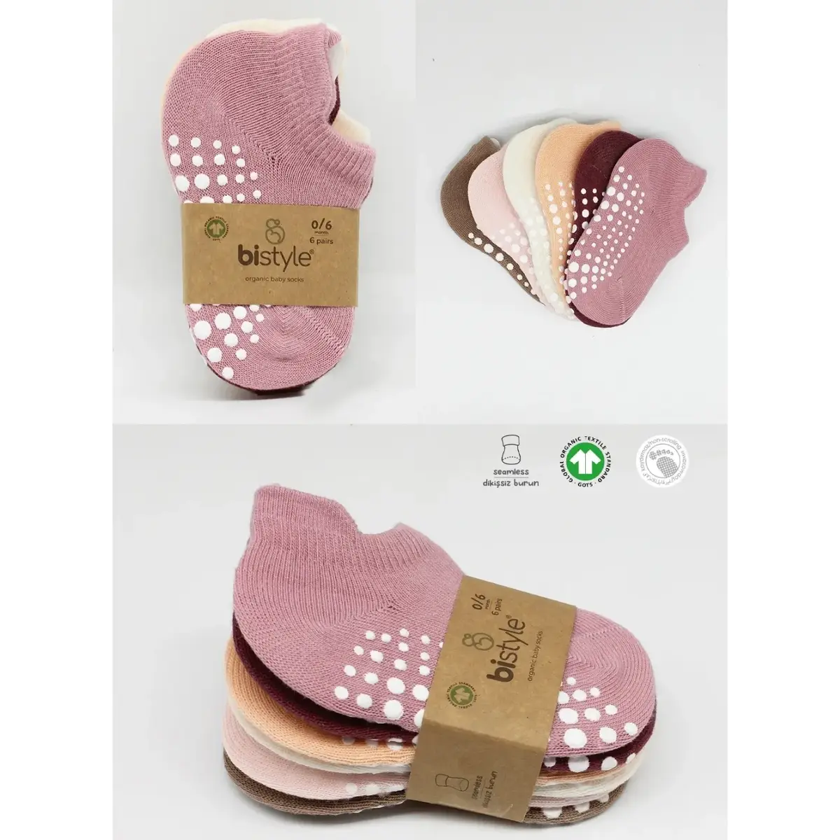 Bibaby Çorap Sneakers Bistyle 6lı Kaymaz Penye Gül Kurusu