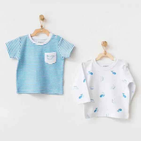 Andy Wawa T-Shirt 2li Cute Whale Mavi