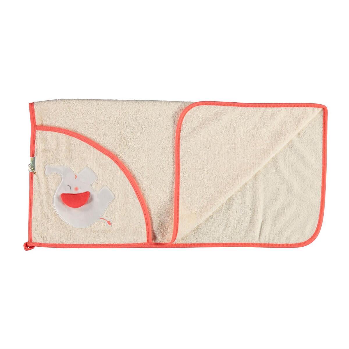 Bibaby Organik Havlu Happy Elephant Ekru - Nar Çiçeği