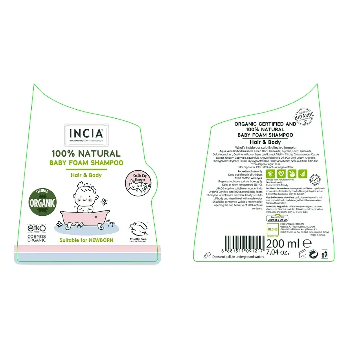 Incia %100 Doğal Bebek Köpük Şampuanı 200ml