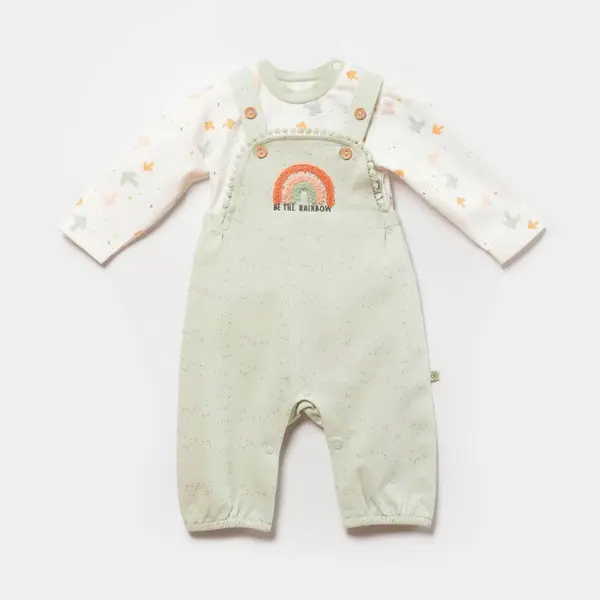 Bibaby Organik Salopet Tulum Tiny Birds Ekru - Yeşil
