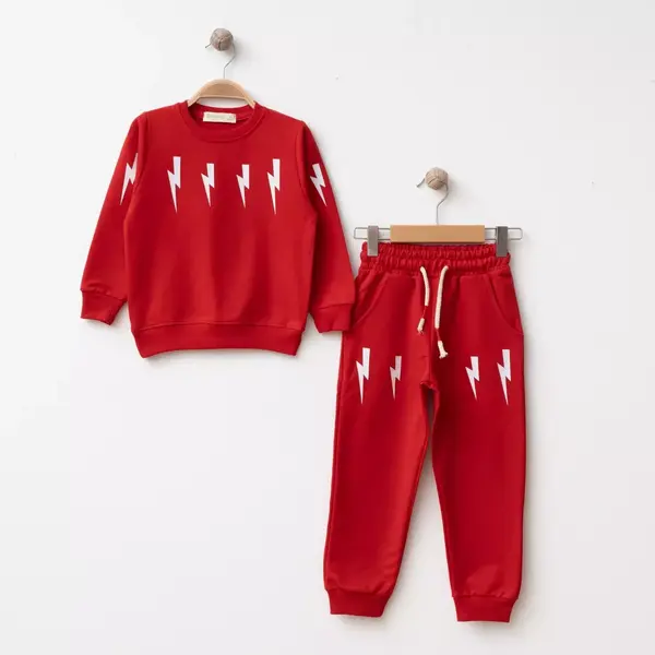 Bebolly 2li Takım Şimşek Baskılı Kırmızı