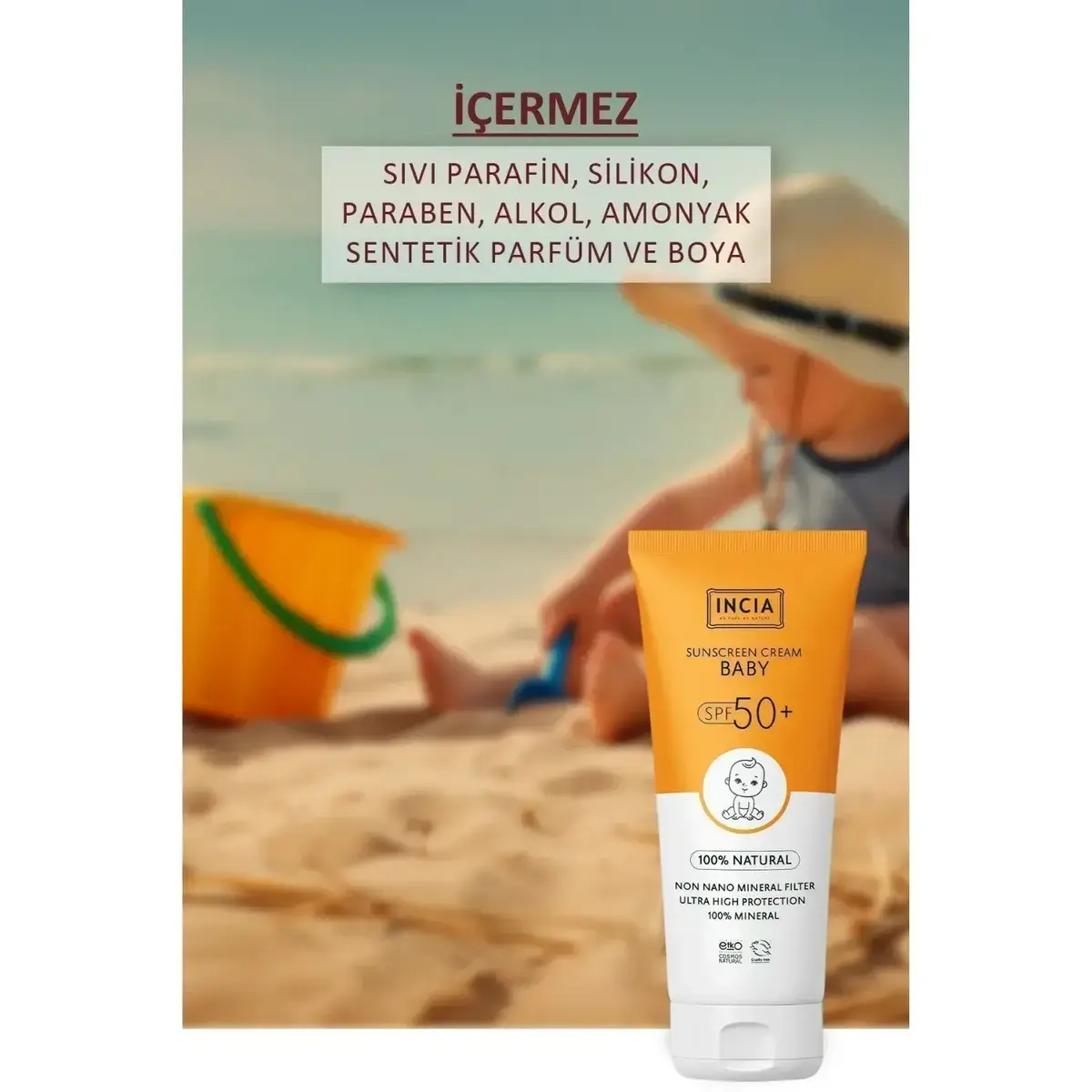 INCIA %100 Doğal Bebek için Güneş Kremi Mineral Filtreli 50 SPF 50ml