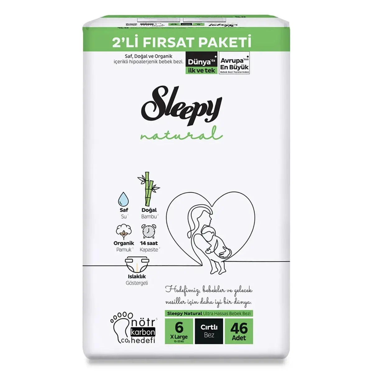 Sleepy Bebek Bezi Natural 6 Beden Xlarge 15-25 Kg 46lı Fırsat Paket