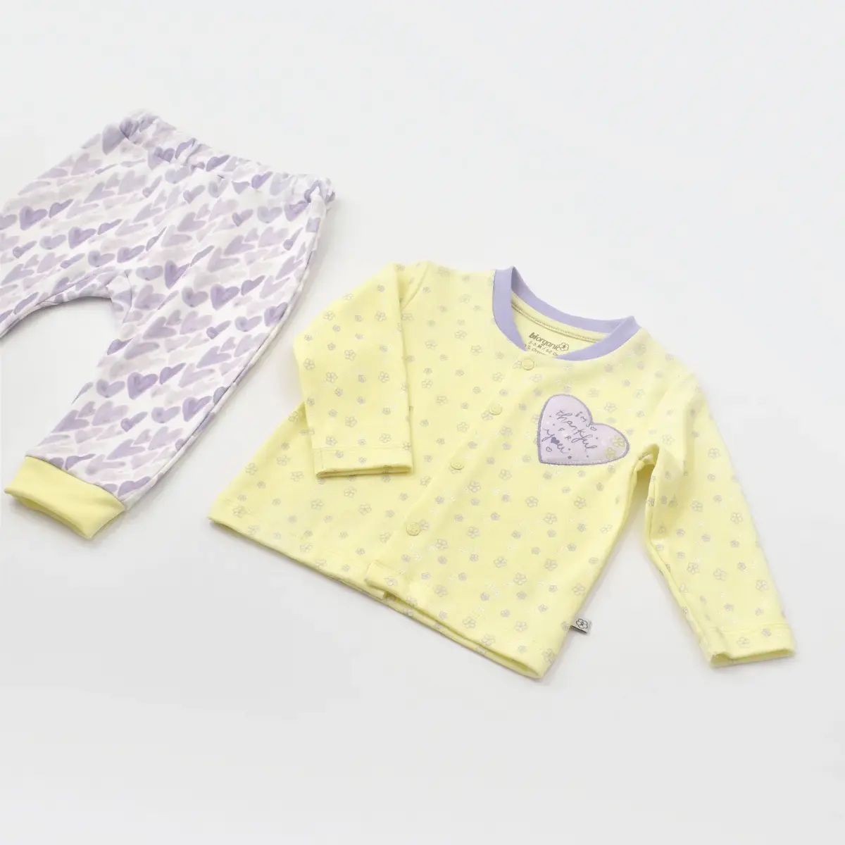 Bibaby Organik Pijama Takımı Love You Baby Yellow Lavander