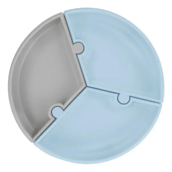OiOi Puzzle Bebek Tabağı 6+ Ay Mineral Blue - Powder Grey