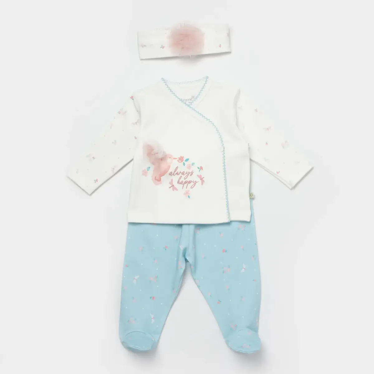 Bibaby Organik Zıbın Takımı 3lü Always Happy Ekru - Gül Kurusu
