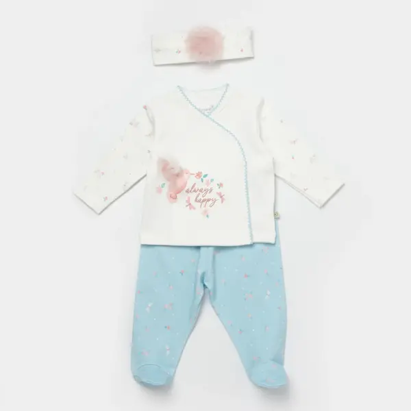 Bibaby Organik Zıbın Takımı 3lü Always Happy Ekru - Gül Kurusu