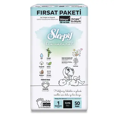 Sleepy Bebek Bezi Bio Natural 1 Numara Yenidoğan 50li Fırsat Paket