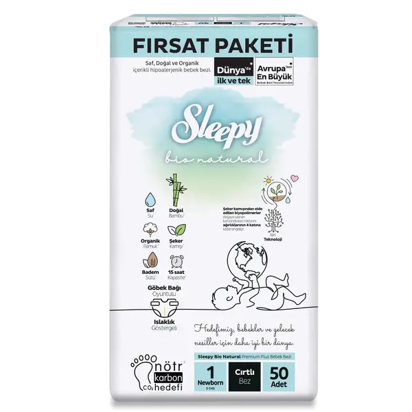 Sleepy Bebek Bezi Bio Natural 1 Numara Yenidoğan 50li Fırsat Paket