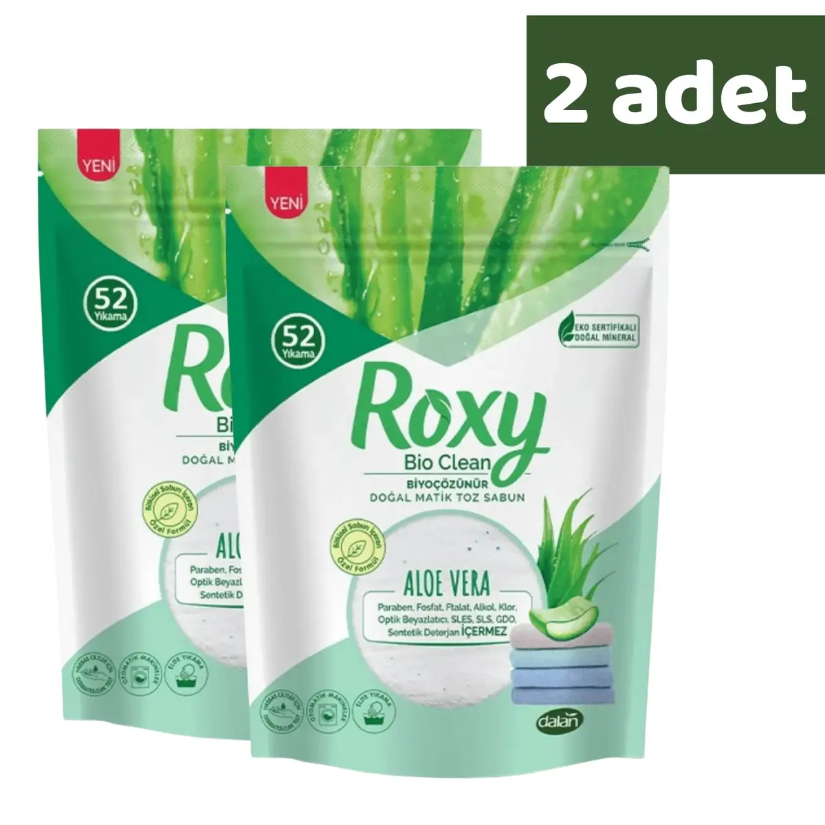 Dalan Roxy Bio Matik Clean Toz Sabun Aloe Vera 1600 gr x 2 Adet Dalan Roxy Bio Matik Clean Toz Sabun Aloe Vera 1600 gr x 2 Adet