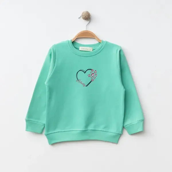 Bebolly Sweatshirt Kalp Baskılı Mint