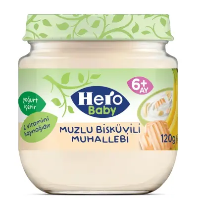 Hero Baby Kavanoz Maması Muzlu Bisküvili Muhallebi 120 Gr