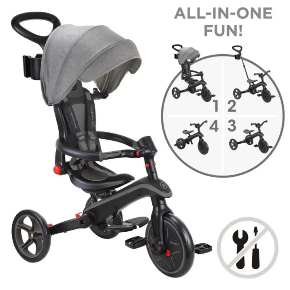 Globber Explorer 4in1 Katlanabilir Bisiklet - Siyah/Gri