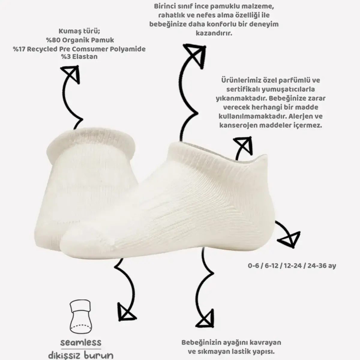 Bibaby Çorap Sneakers Bistyle 6lı Penye Ekru