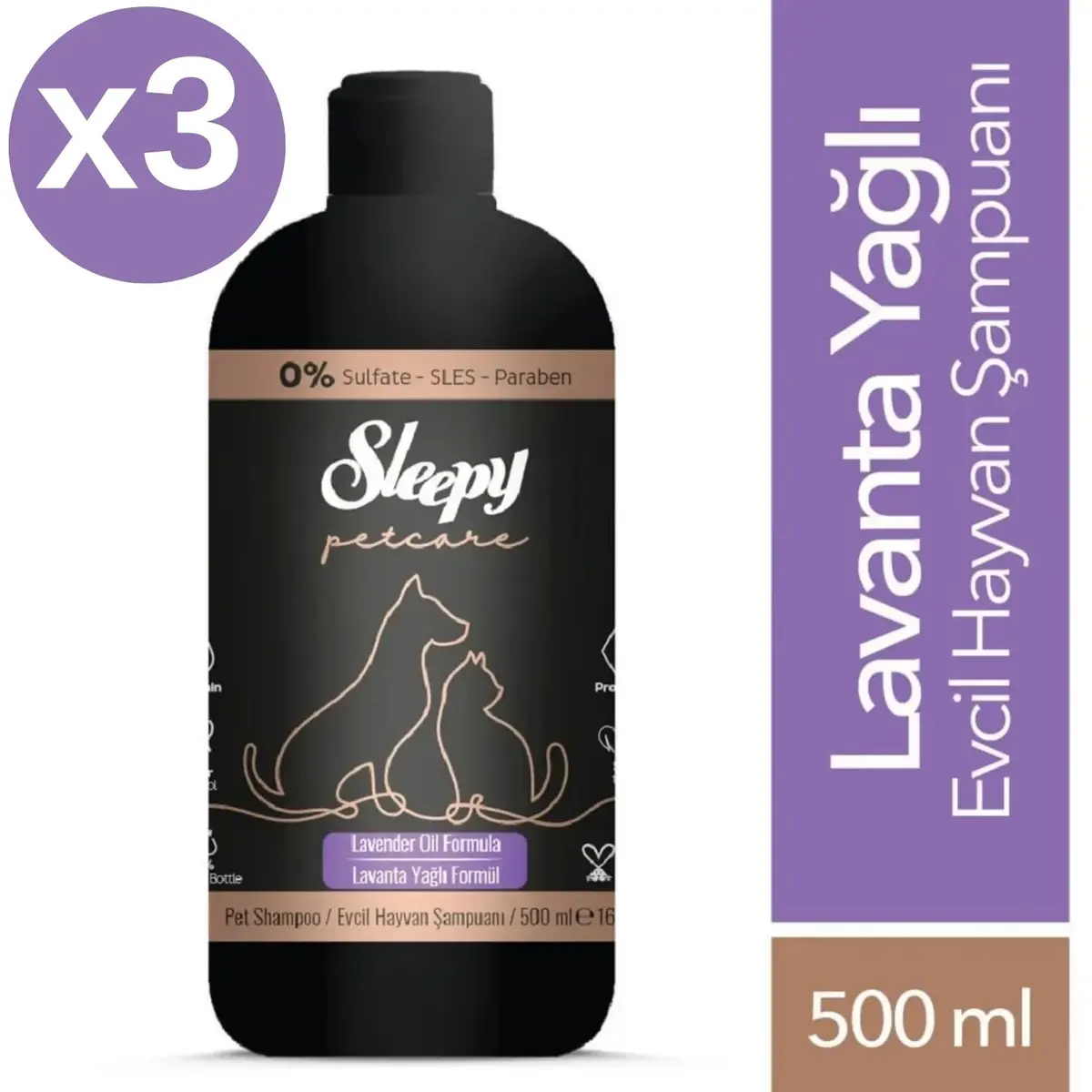 Sleepy Petcare Evcil Hayvan Şampuanı Lavanta Yağlı 500 ml x 3