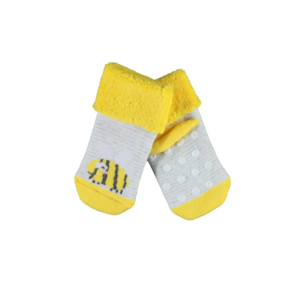 Bibaby Organik Çorap Soket Kaymaz Havlu Animals Sarı