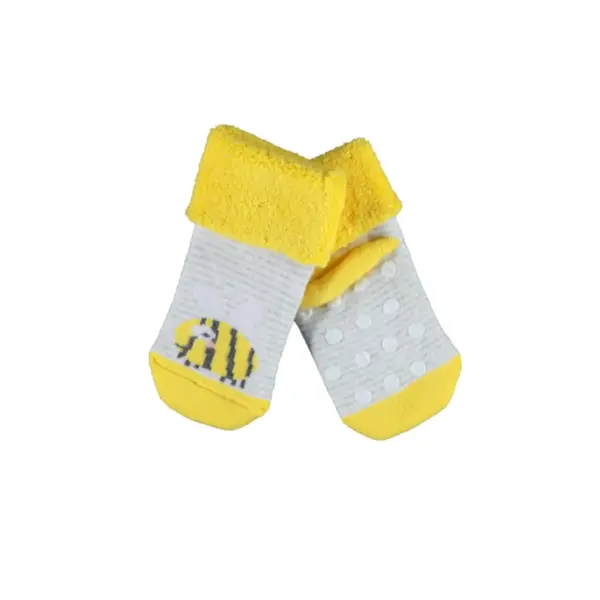 Bibaby Organik Çorap Soket Kaymaz Havlu Animals Sarı