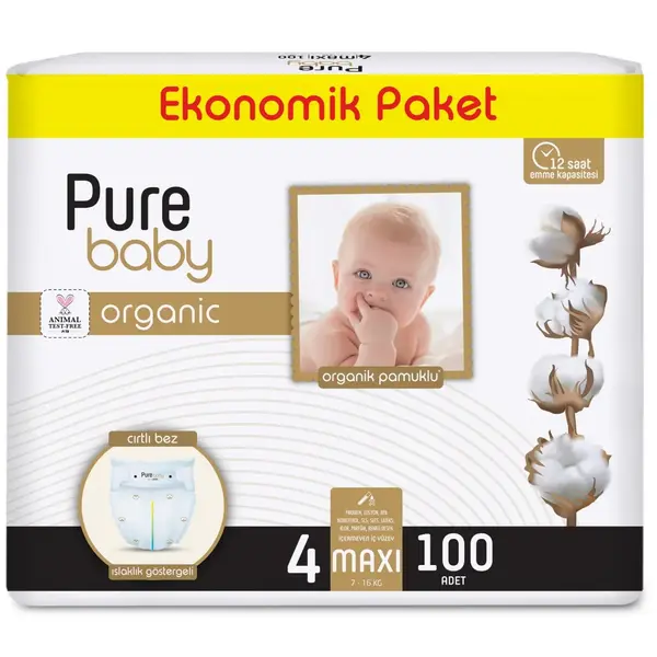 Pure Baby Organik Bebek Bezi 4 Beden Maxi 100lü