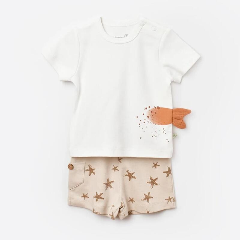 Bibaby Organik 2li Takım Şortlu Magic Starfish Latte