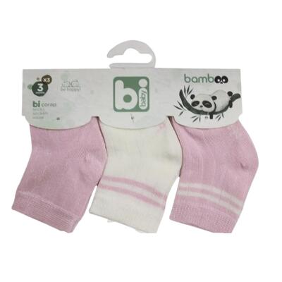 Bibaby Çorap Soket 3lü Derby Bamboo Pembe