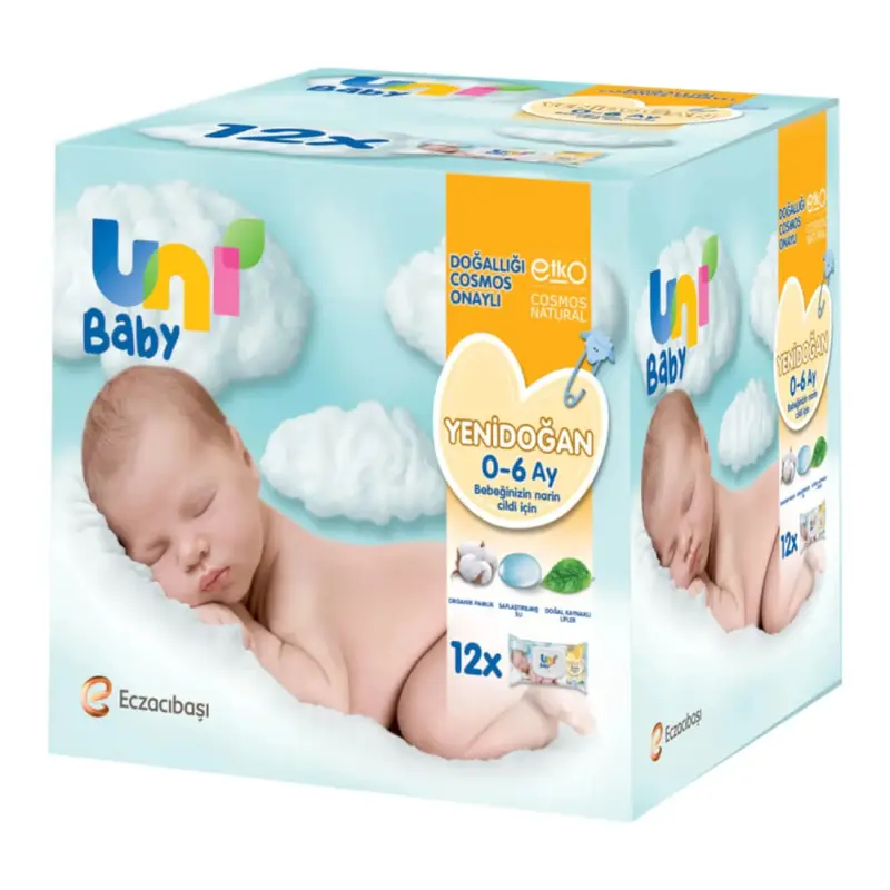 Uni Baby Yenidoğan Islak Pamuk Mendil 12x40lı Avantaj Paket 0-6 Ay