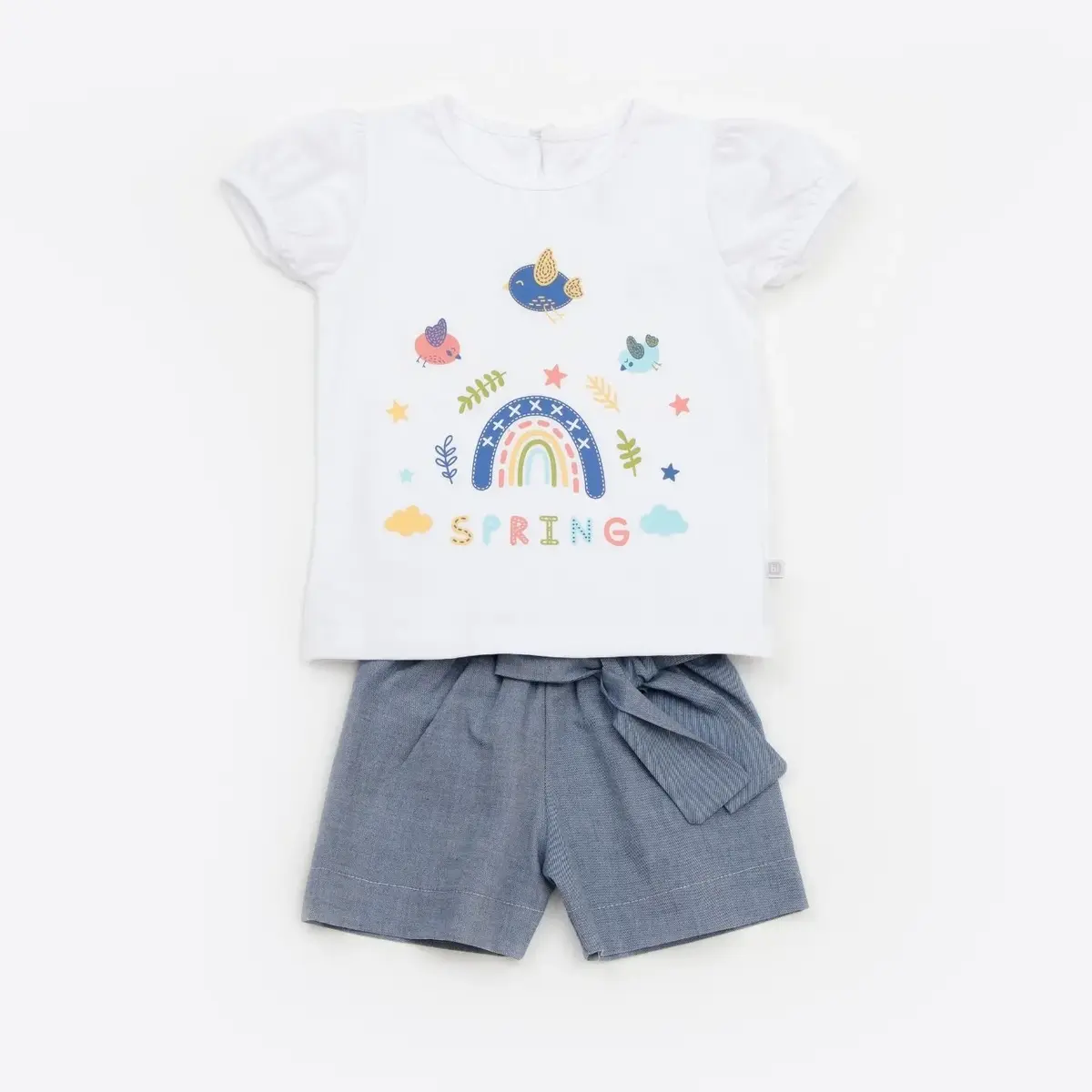 Bibaby 2li Takım Şortlu Spring Bird Beyaz