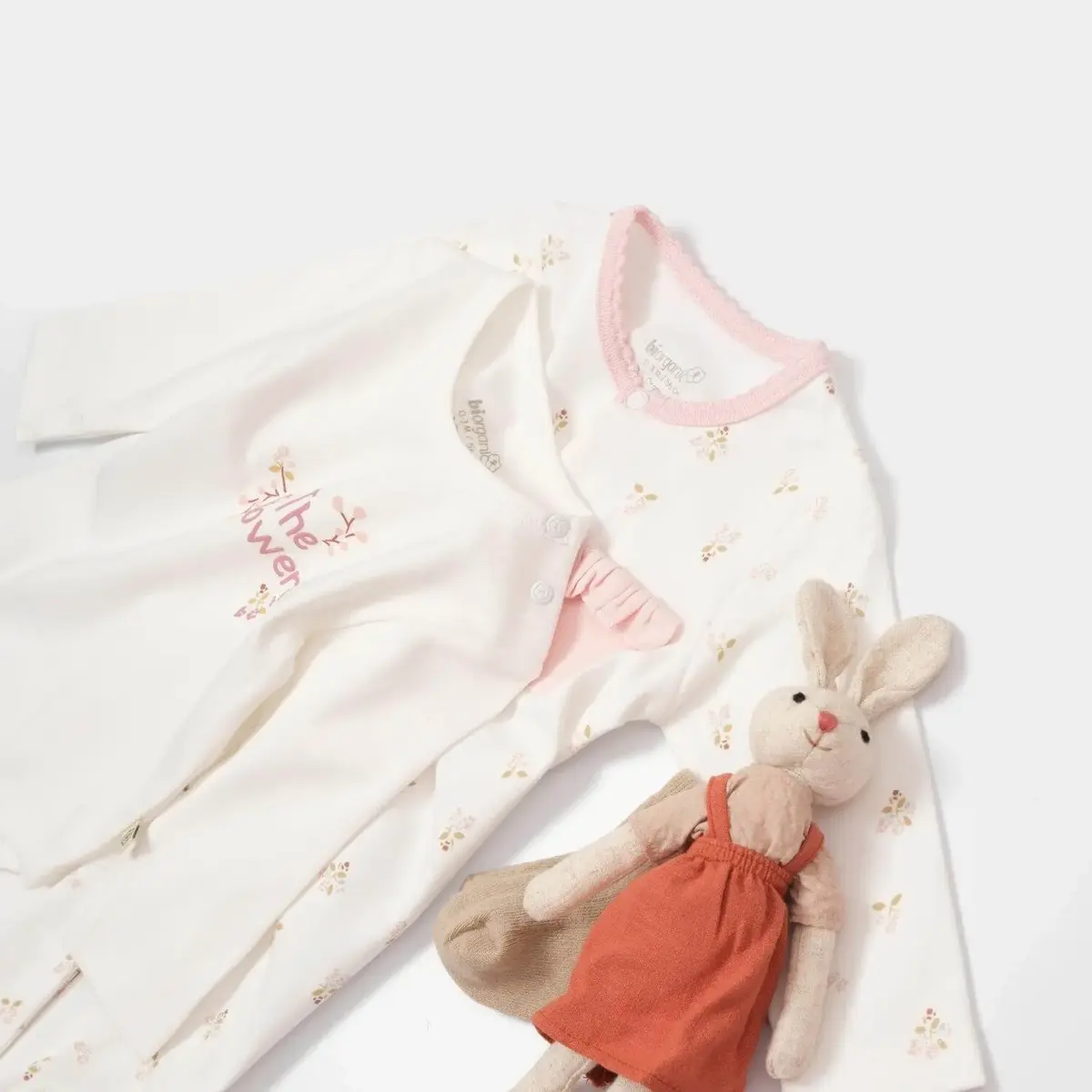 Bibaby Organik Tulum Takımı Tüllü The Flowers Ekru - Pembe