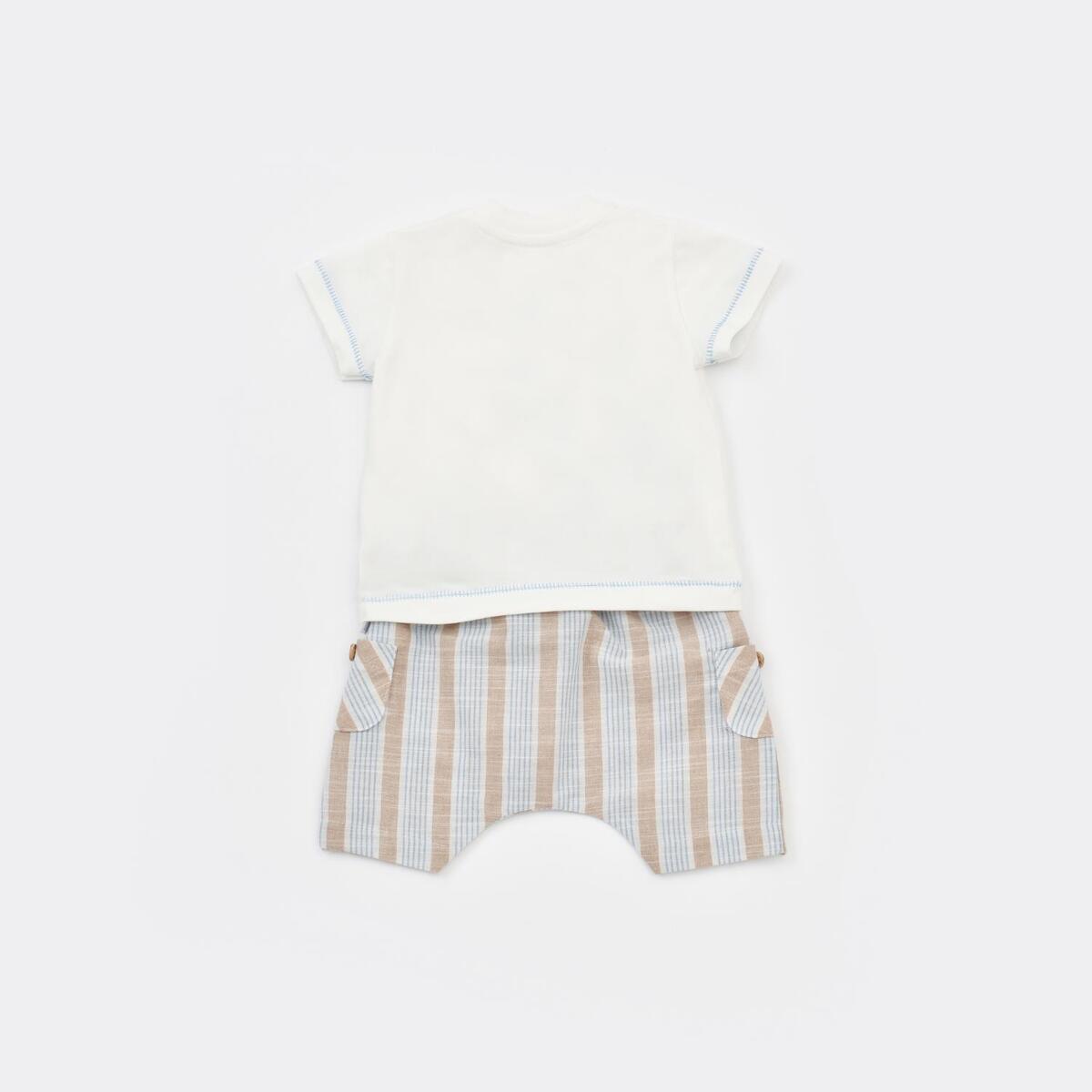 Bibaby 2li Takım Şortlu Stripe Sytle Bej - Mavi