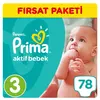 Prima Aktif Bebek Bezi 3 Beden Midi 4-9 Kg 78li Fırsat Paketi
