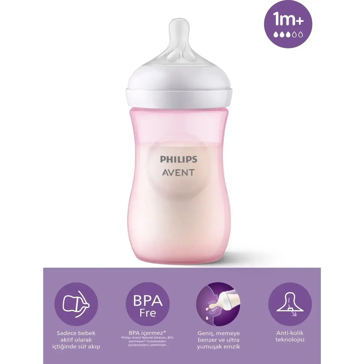 Philips Avent Doğal Tepkili PP Biberon 260ml 1+ Ay Pembe