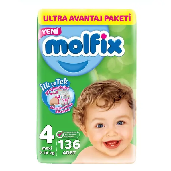 Molfix Bebek Bezi 4 Beden Maxi 7-14 Kg 136lı Ultra Avantaj Paketi  