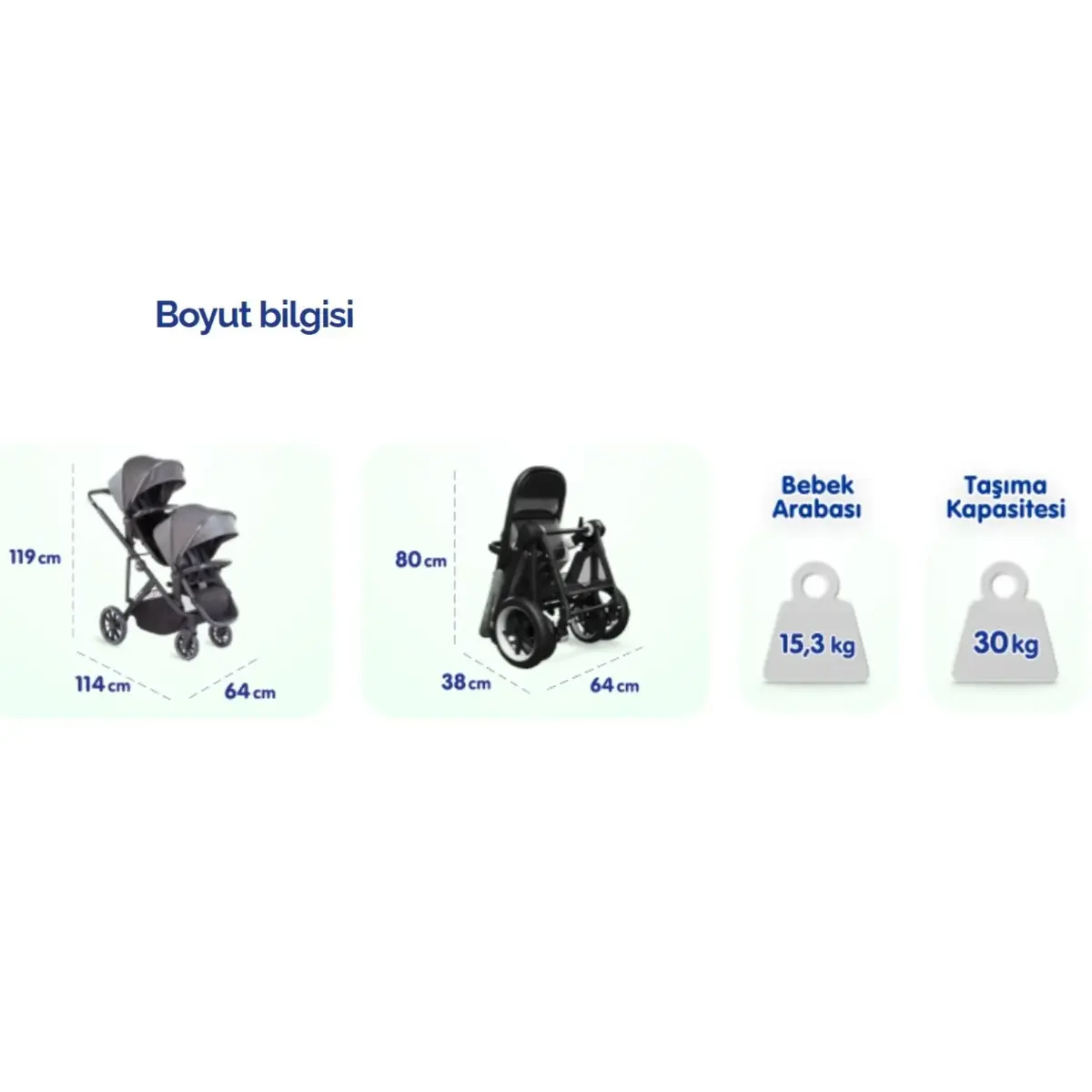 Kraft Dual İkiz Bebek Arabası Dark Grey