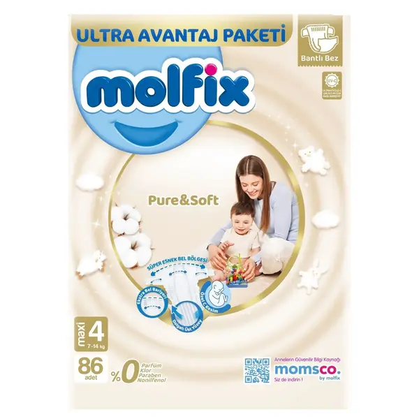 Molfix Pure&Soft Bebek Bezi 4 Beden Maxi 86Lı Ultra Avantaj Paketi