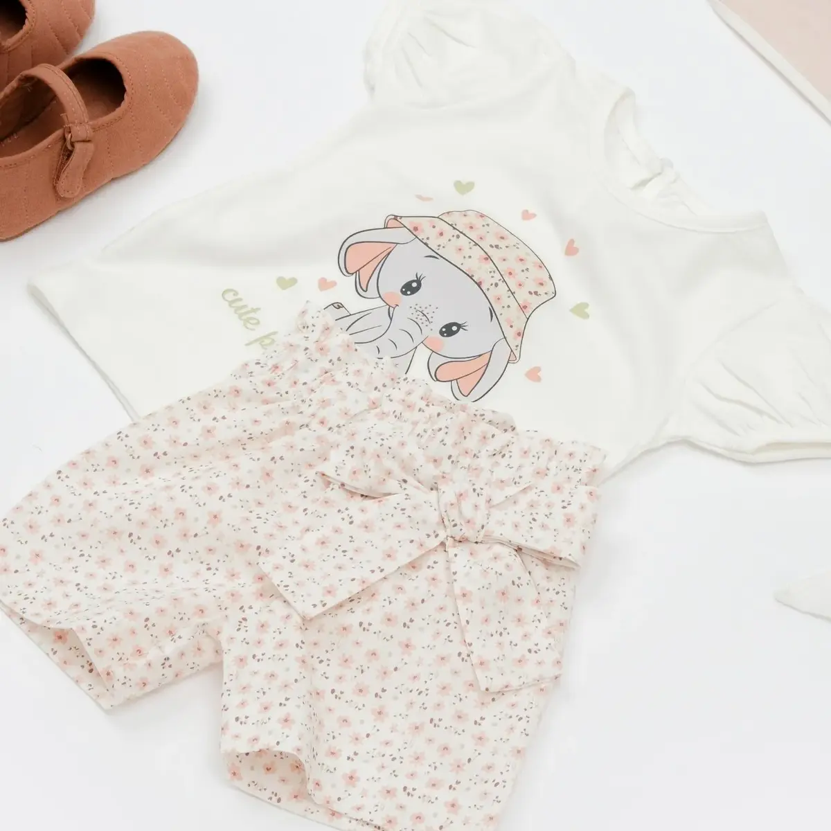 Bibaby 2li Takım Şortlu Cute Elephant Pembe